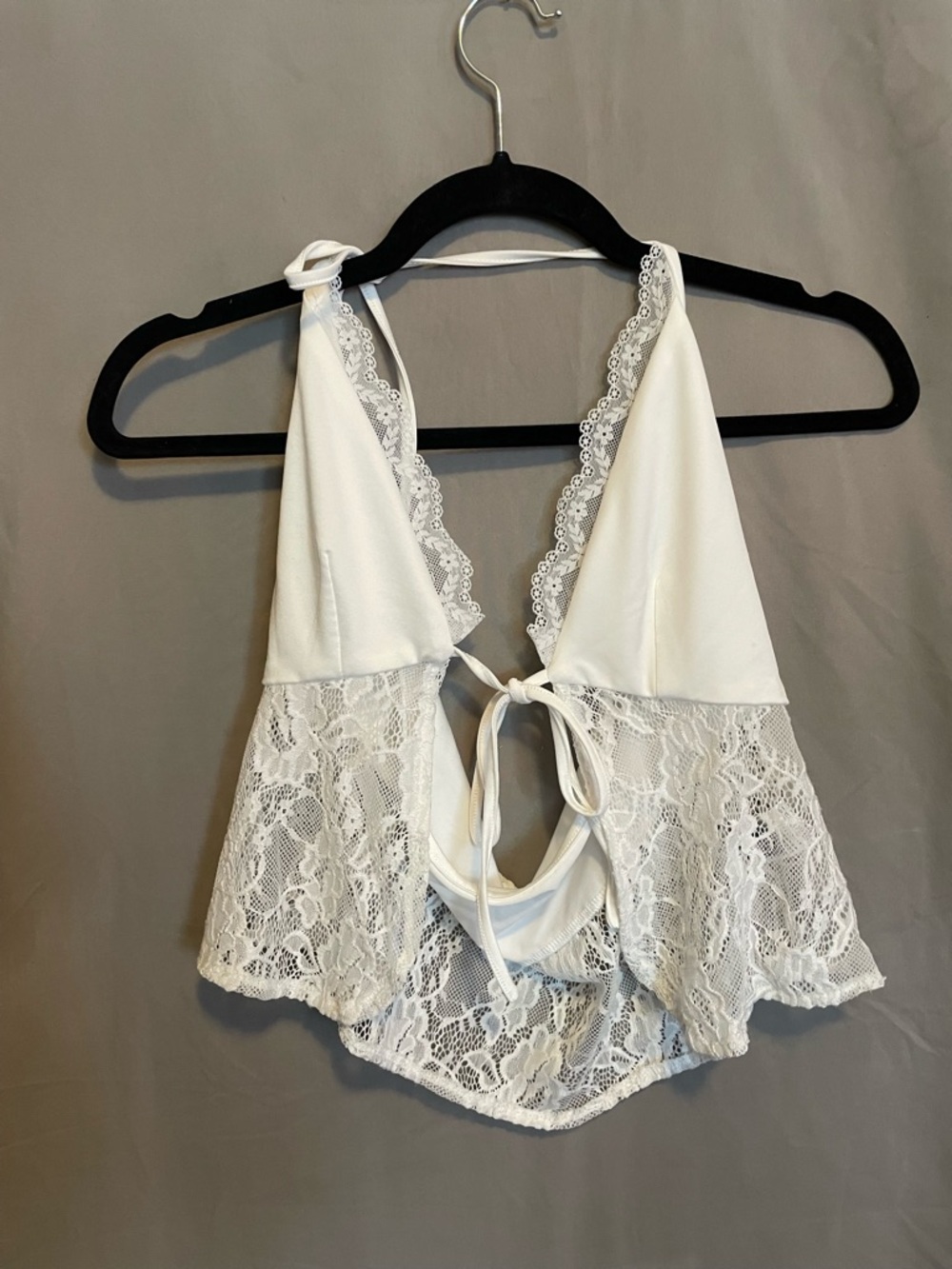 SHEIN White Lace Halter Tie-Front Babydoll Chemise wrap lace feminine flowy